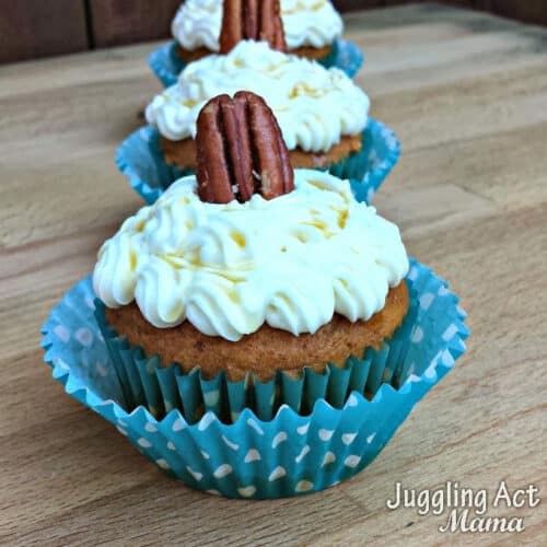 Spice cupcakes lined up.