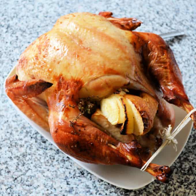 Roasted Turkey on a serving platter.