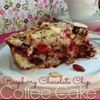 Raspberry Chocolate Chip Coffee Cake on a plate.