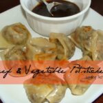 Top down image of beef and broccoli potstickers.