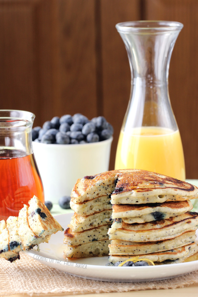 Lemon Blueberry Poppy Seed Pancakes from Cooking on the Front Burner as seen on Juggling Act Mama