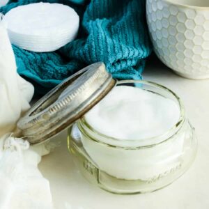 Close up image of a jar of make up remover pads.