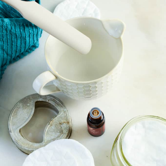 Mixing up the liquid make up remover.

