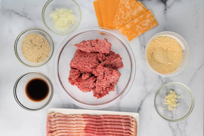 Ingredients to make bacon cheese sliders.