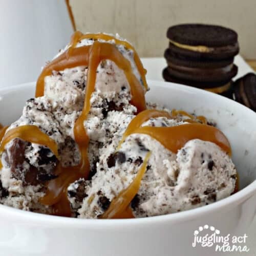 Peanut Butter Oreo Cookie Ice Cream in a bowl.