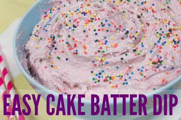 Easy Cake Batter Dip for parties in a blue bowl.