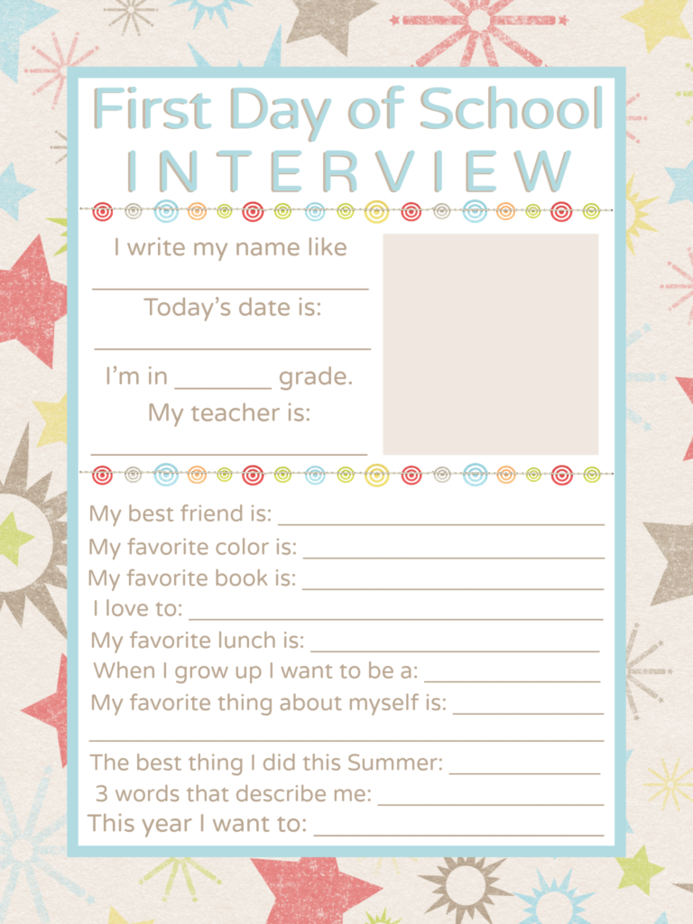 Image of First Day of School Interview Printable form.