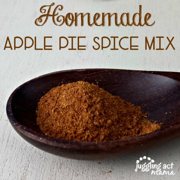 Close up image of homemade Apple Pie Spice Mix in a wooden spoon.