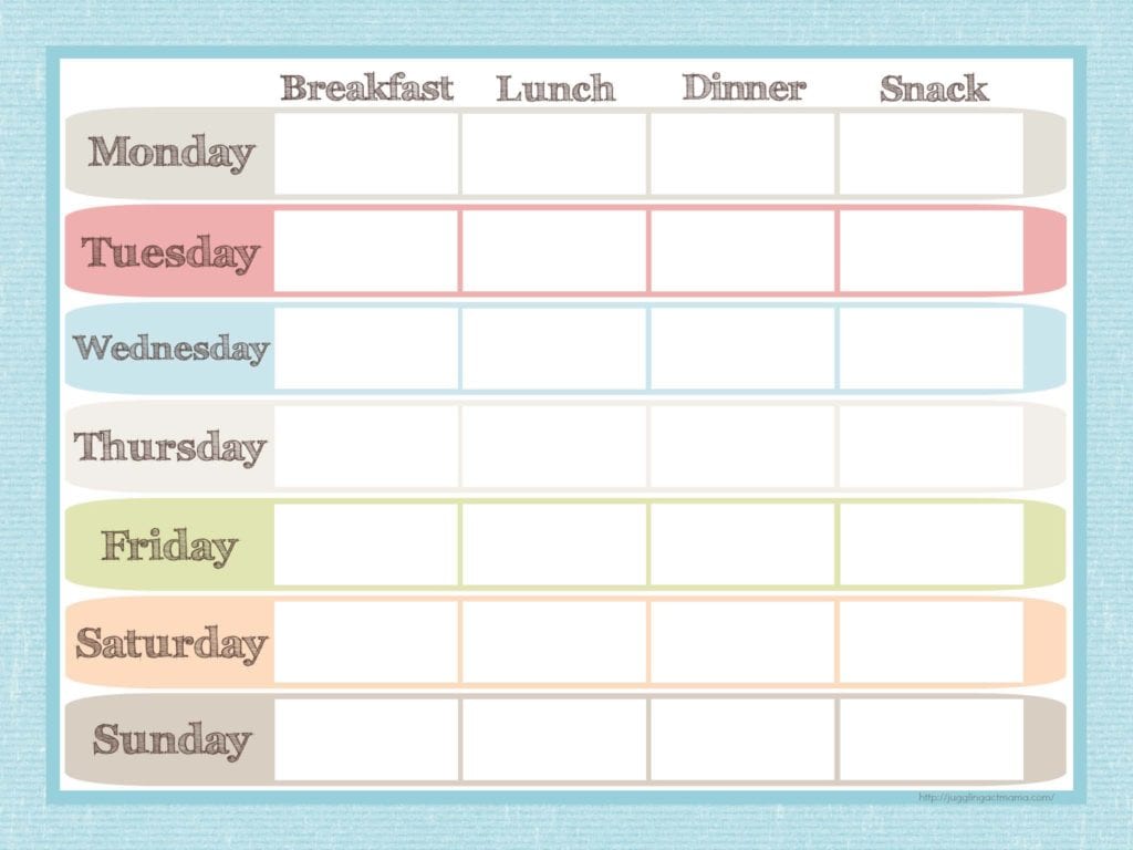 Weekly Menu Planner Printable image.