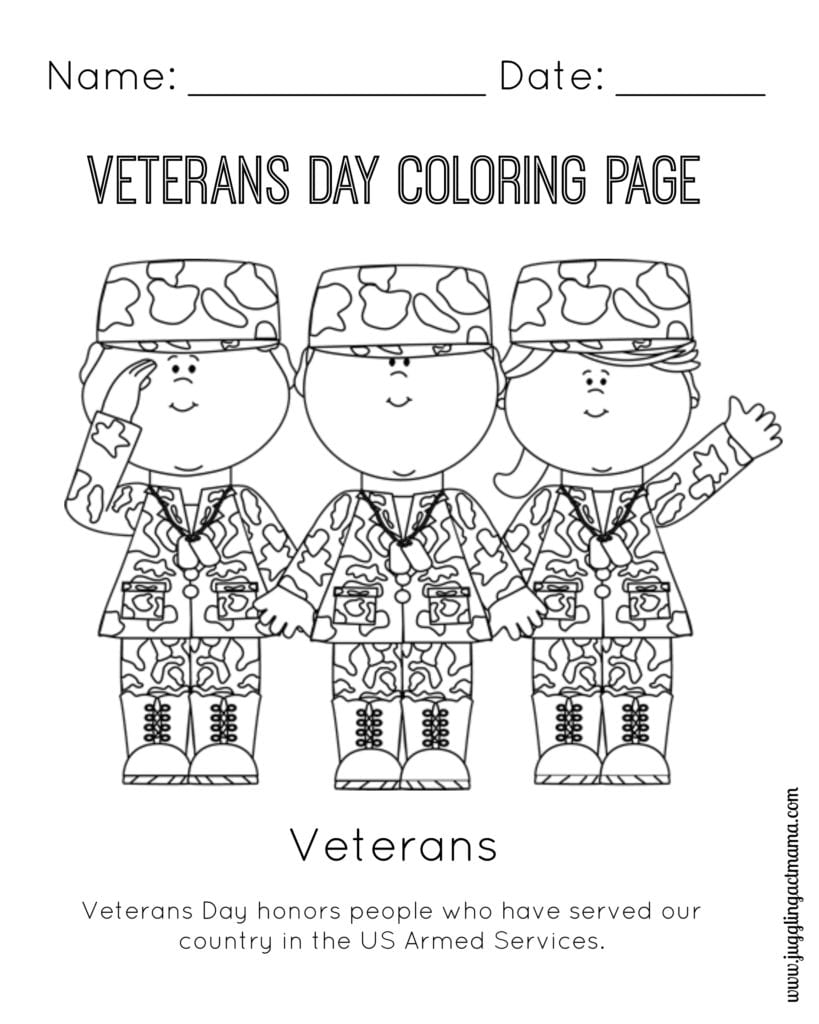 VETERANS DAY COLORING PAGE - Juggling Act Mama Free Printable