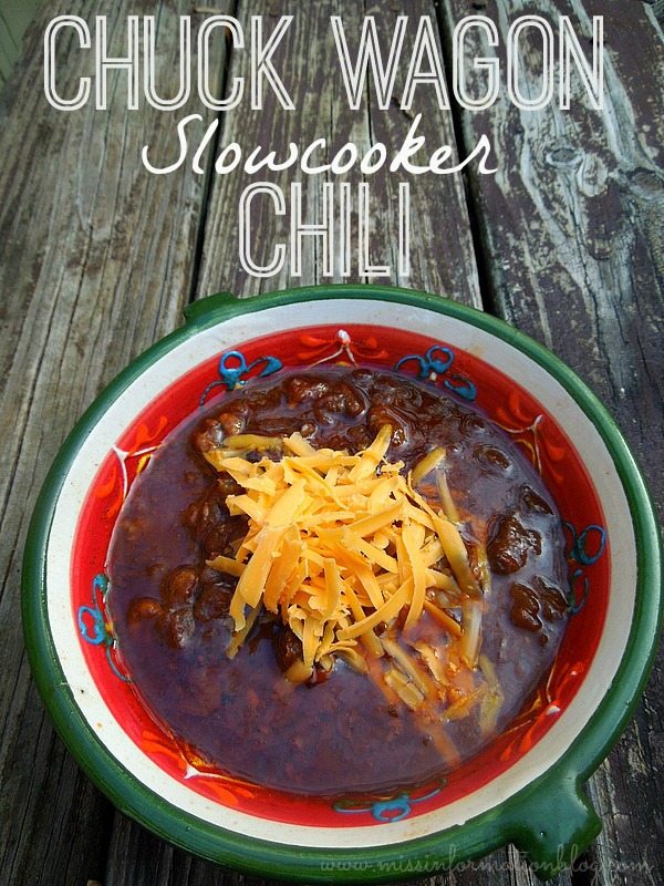 Chuck Wagon Chili topped with shredded cheese in a bowl.