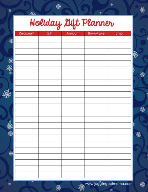 Holiday gift planner image.