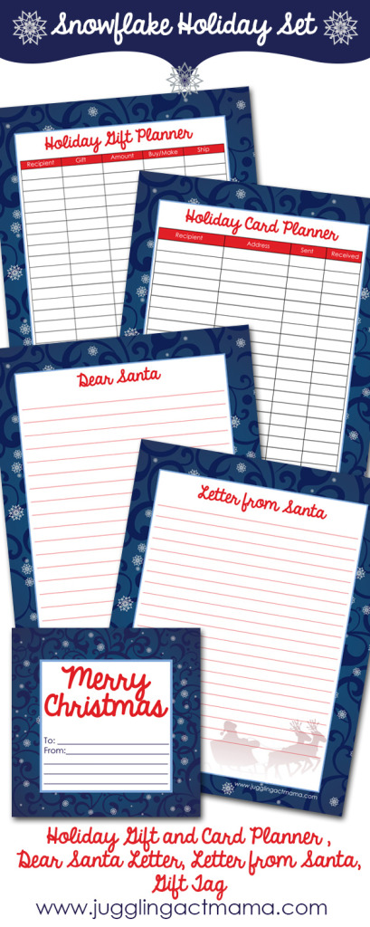 Collage of printables available in a Snowflake Holiday Planner Set.