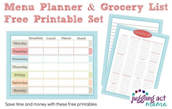 Image contains a Menu Planner Grocery List Printable Set.