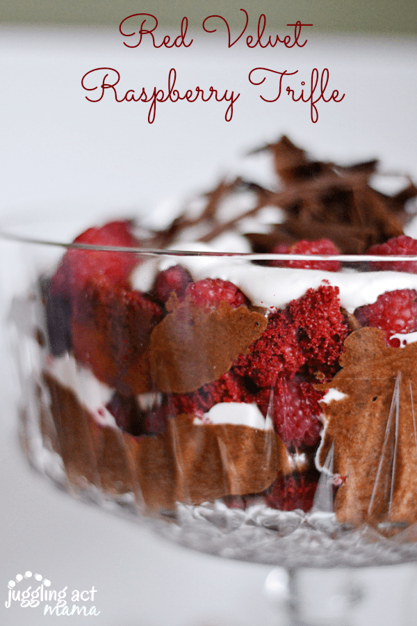 Close up image of a red velvet trifle from the side. 