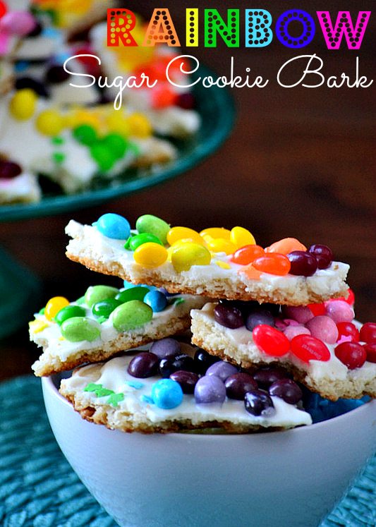 Rainbow Sugar Cookie Bark with jelly beans.