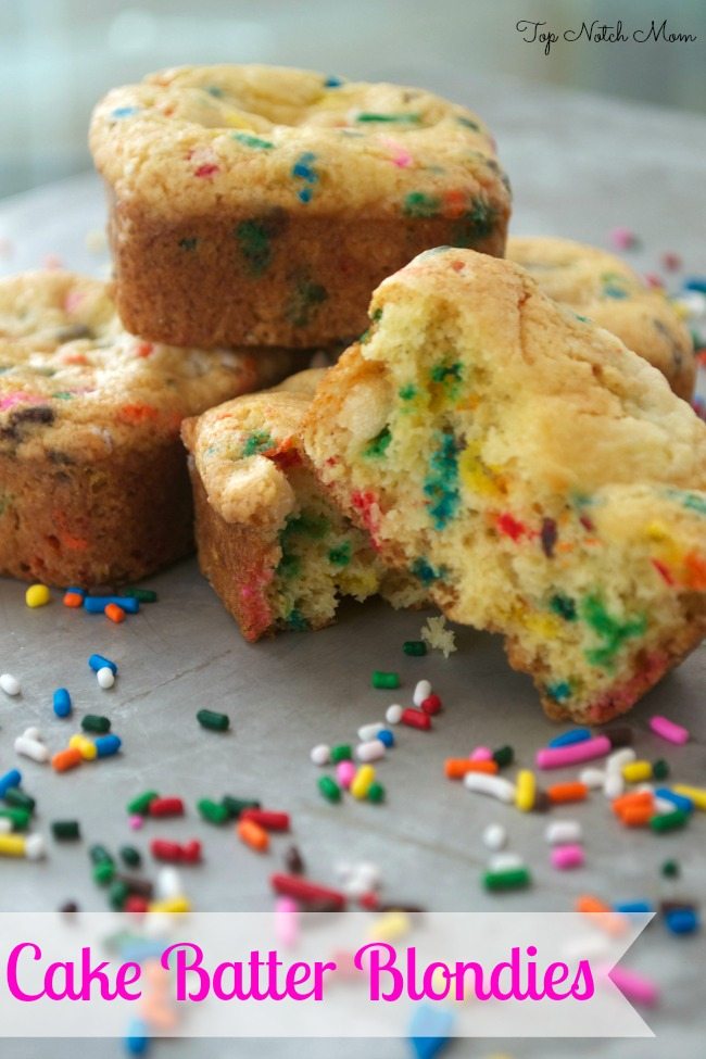 Birthday cake blondie sliced in half.