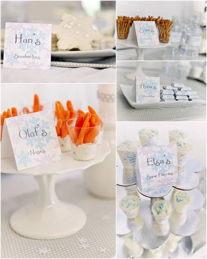 Frozen-themed snacks collage.