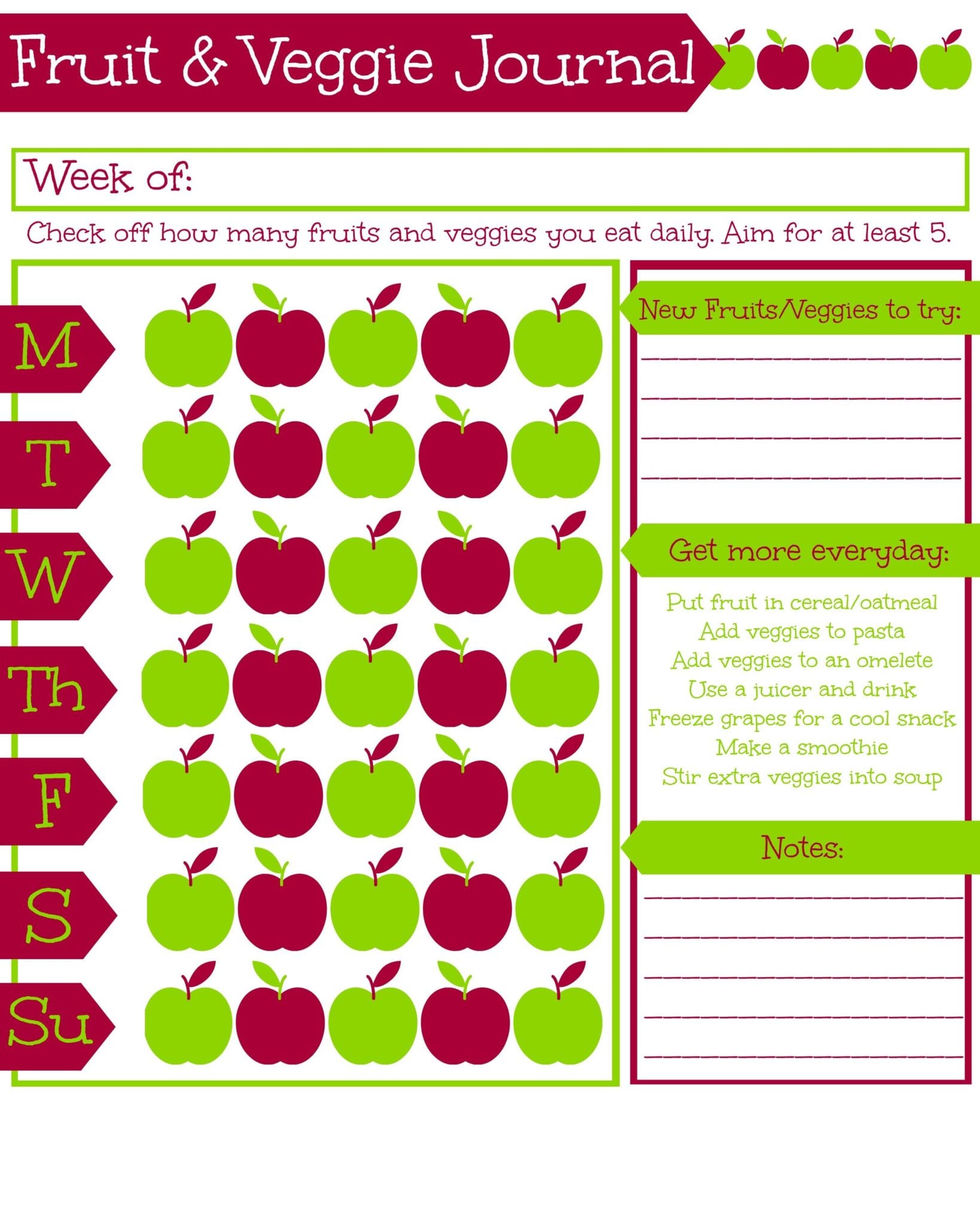 Fruit and Vegetable Checklist - free printable download