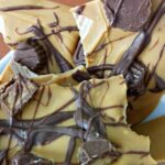 Close up image of peanut butter cup chocolate bark.