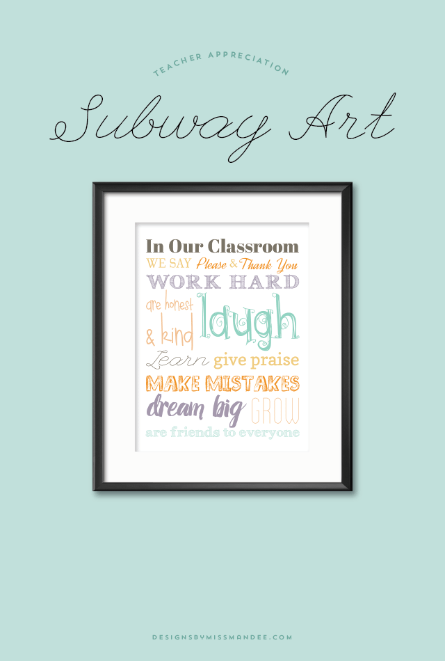 Framed Teacher Appreciation subway art printable.