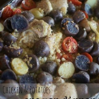 Make this delicious chicken and potatoes one pan dinner with just a few easy steps! {permalink} #onepan #nofussmeals