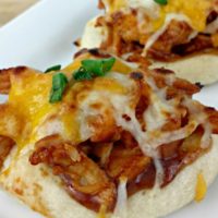 BBQ Chicken Mini Pizzas on a white plate.