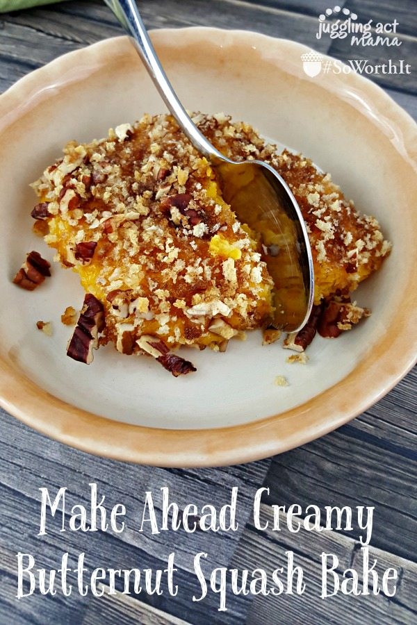 Creamy Butternut Squash topped with pecans on plate.