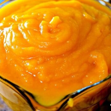 Close up image of pumpkin puree.