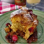 Close up of Cranberry Egg Nog French Toast on a plate.