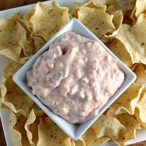 Top down image of two-ingredient cream cheese salsa dip.