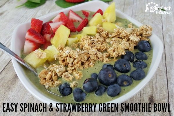 Easy Green Smoothie Bowl with Spinach & Strawberries