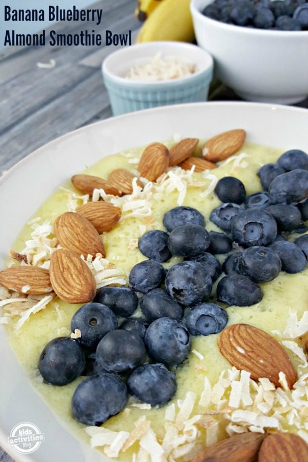 Close up of banana smoothie bowl.