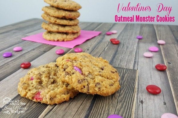 These Valentine's Day Oatmeal Monster Cookies are fun to make with the kids and great for classroom parties!