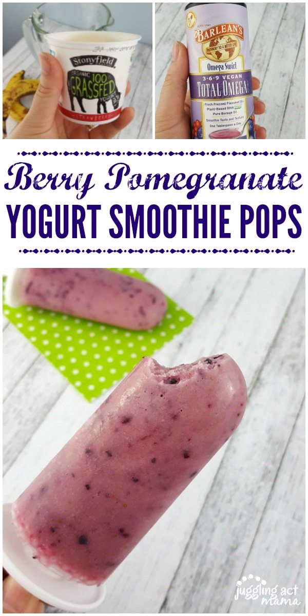 Berry Pomegranate Smoothie Pops with Stonyfield Yogurt and Barlean's Total Omega #Sp