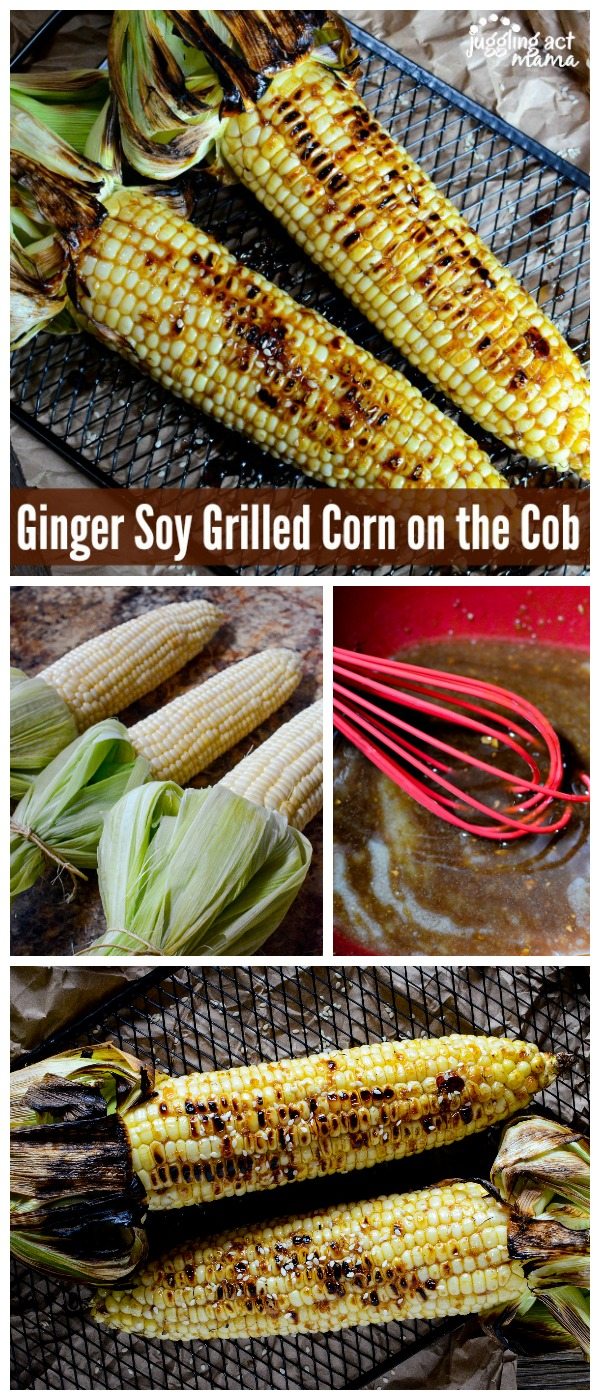 Ginger Soy Grilled Corn collage image.