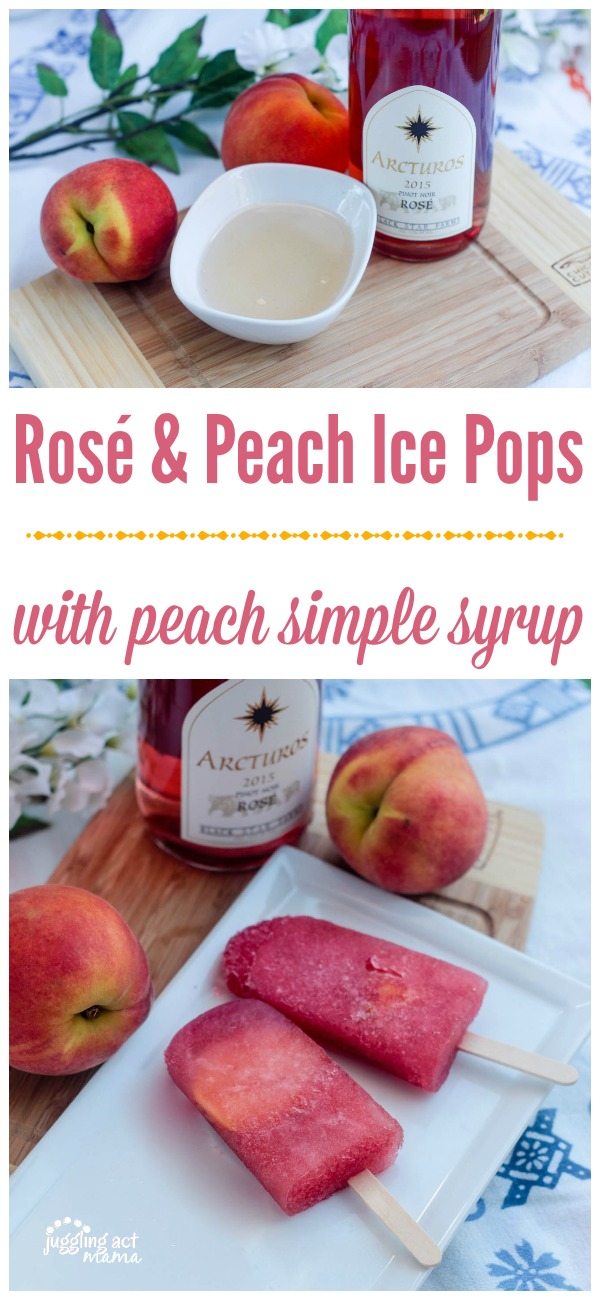 Rosé & Peach Ice Pops with Peach Simple Syrup via Juggling Act Mama