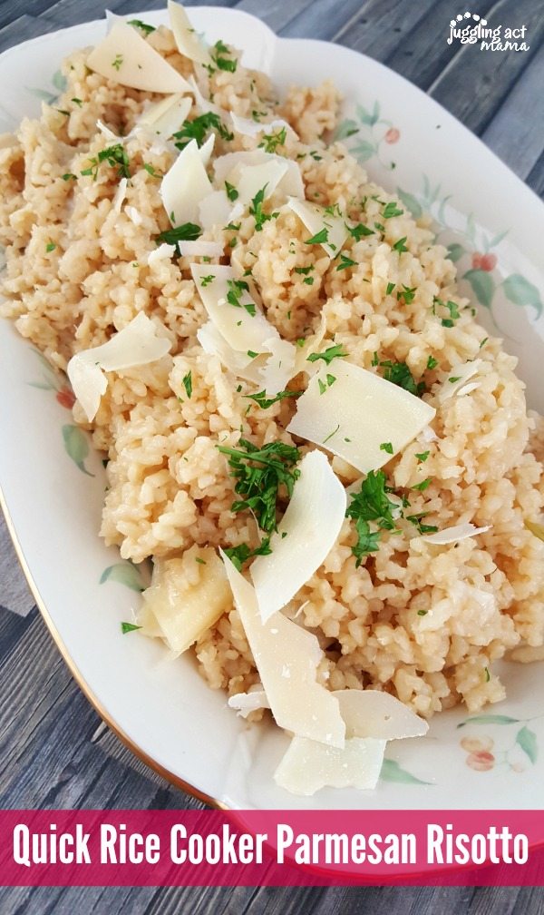 close up of Quick Rice Cooker Parmesan Risotto in a serving dish