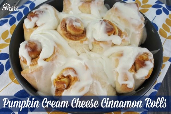 Pumpkin Cream Cheese Cinnamon Rolls in a baking dish.