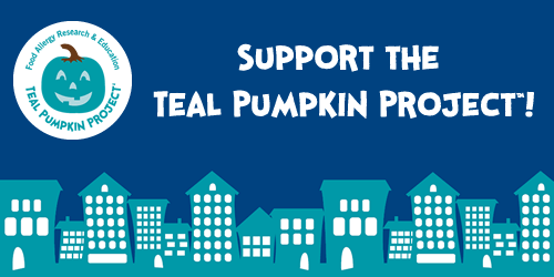 Support the Teal Pumpkin Project graphic with text overlay and logo.