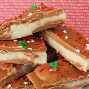 Pieces of Gingerbread Cookie Dough Bark piled on top of each other.