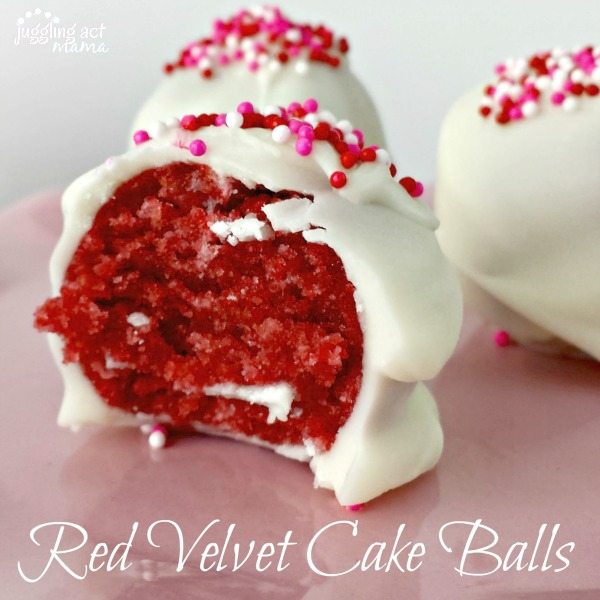 Red Velvet Cake Ball with a bite out of it.