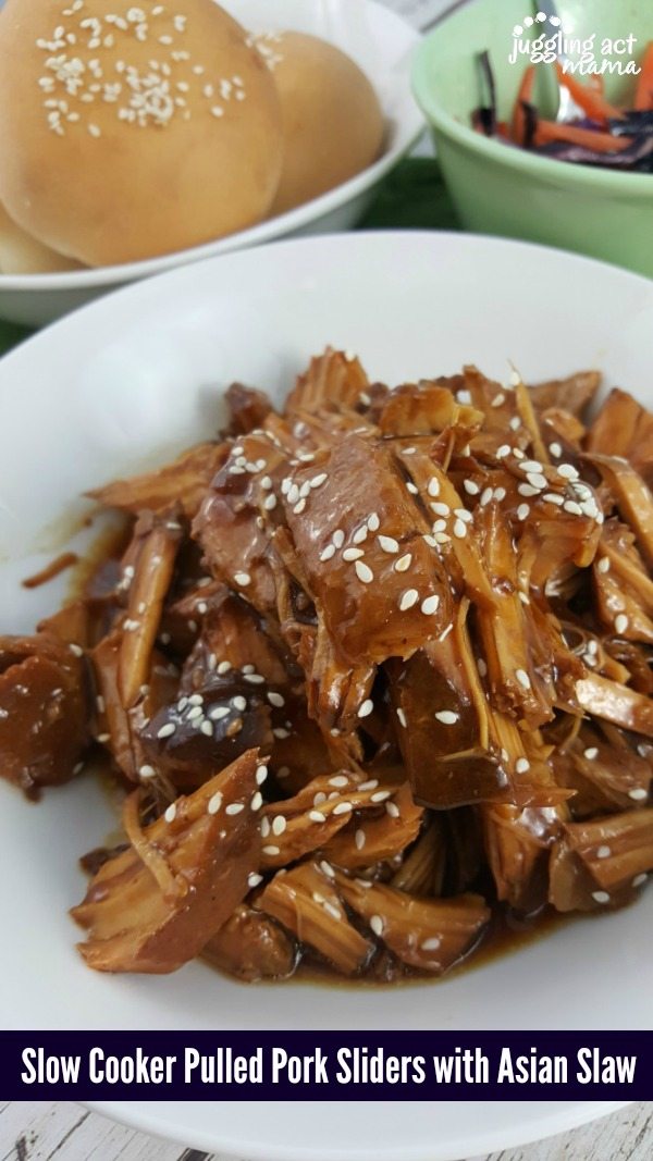 Slow Cooker Pulled Pork Sliders + Asian Slaw - Rhodes Bread #ad