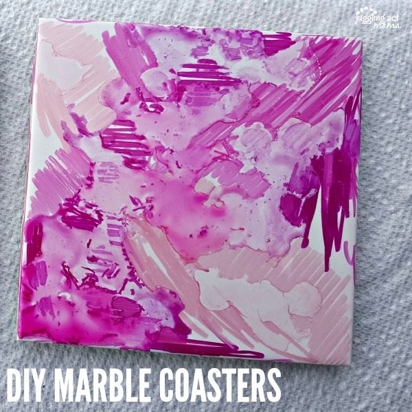 Close-up shot of the pink marble coaster.