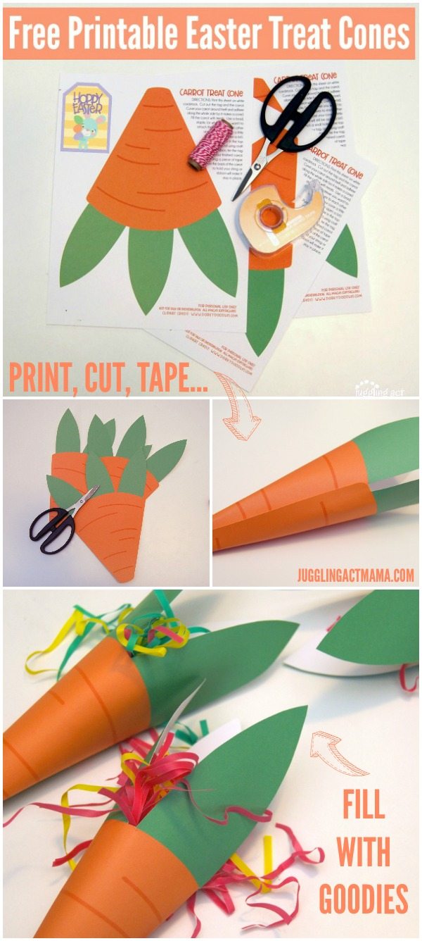 Free Printable Easter Treat Carrot Cones are an adorable additon to your Easter Baskets #JugglingActMama