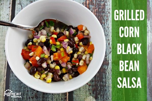 Horizontal image of grilled corn and black bean salsa.