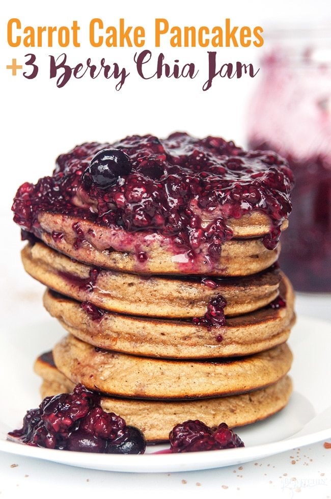 Stack of Carrot Pancakes with blueberry compote.