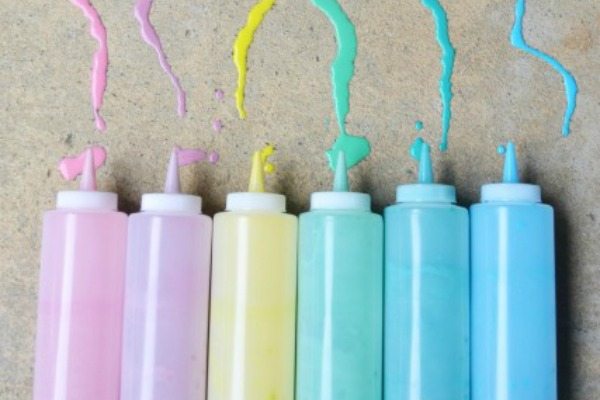 sidewalk chalk paint in condiment bottles