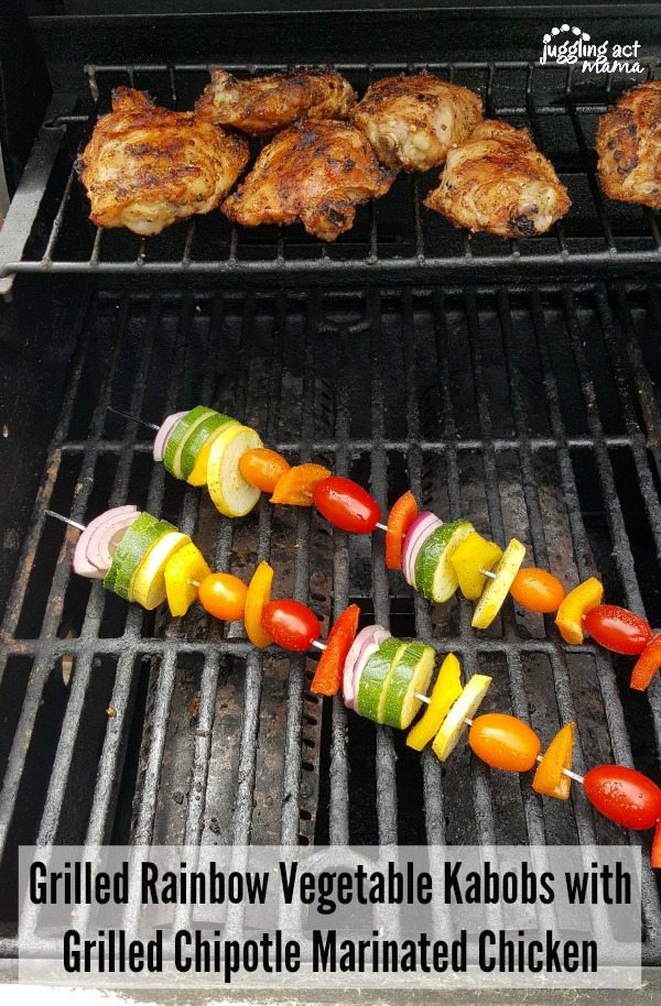 Grilled Rainbow Vegetable Kabobs with Grilled Chipotle Marinated Chicken