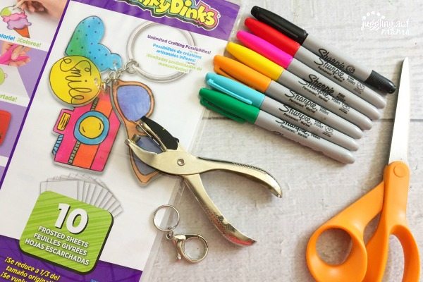 Materials for making Shrinky Dink Initial Key Chain Project.